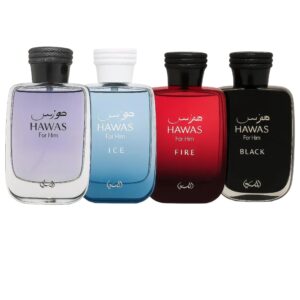 Hawas Men and Hawas Ice and Hawas Fire and Black 4 Pcs Combo Pack 3.4 oz Edp sp