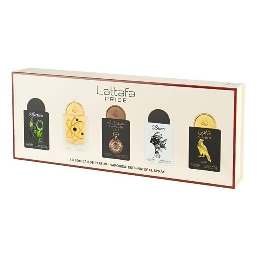 Lattafa Pride Gift Set Collection No.1 5x20ml EDP – Affection, Tharwah Gold, Watch1505, Breeze, Shaheen Gold